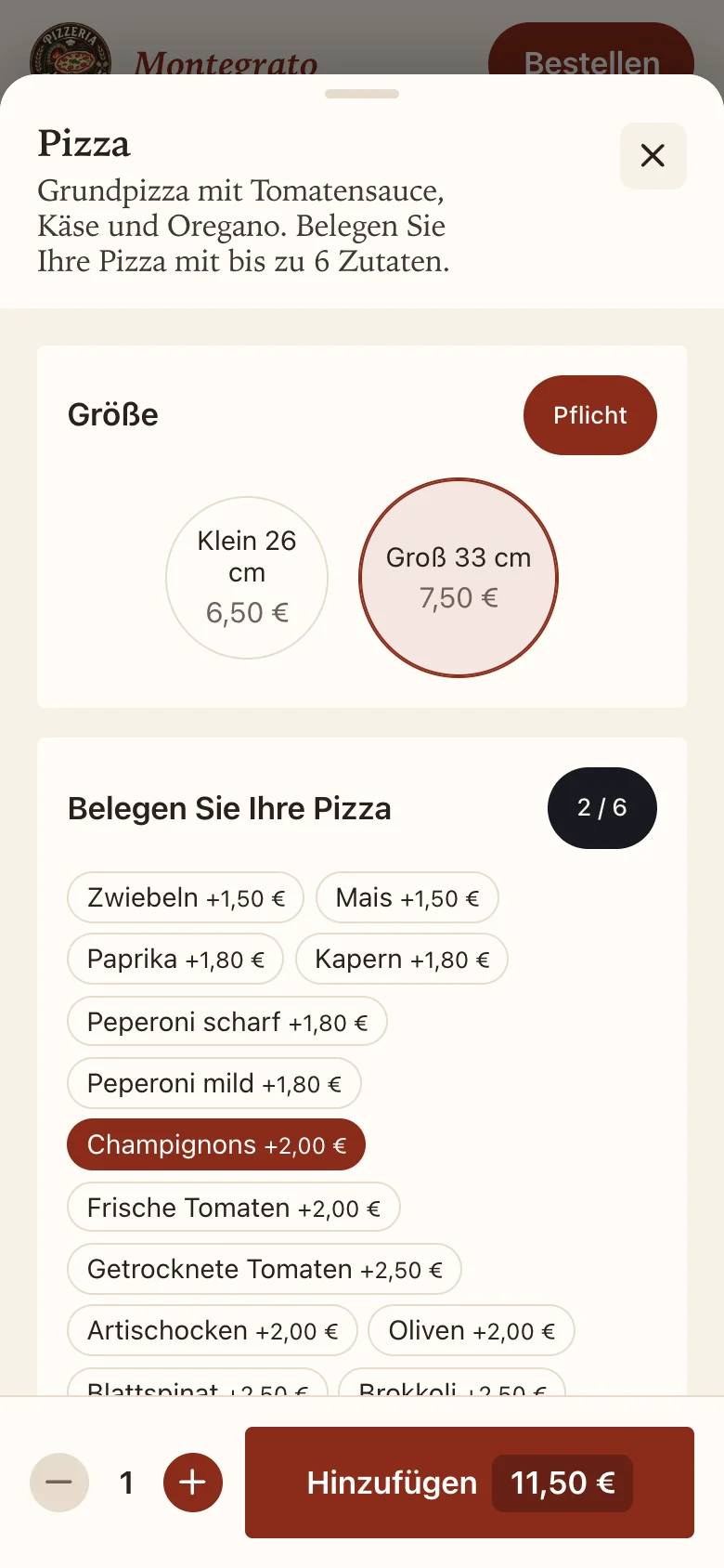 Produkt als Bottom-Sheet