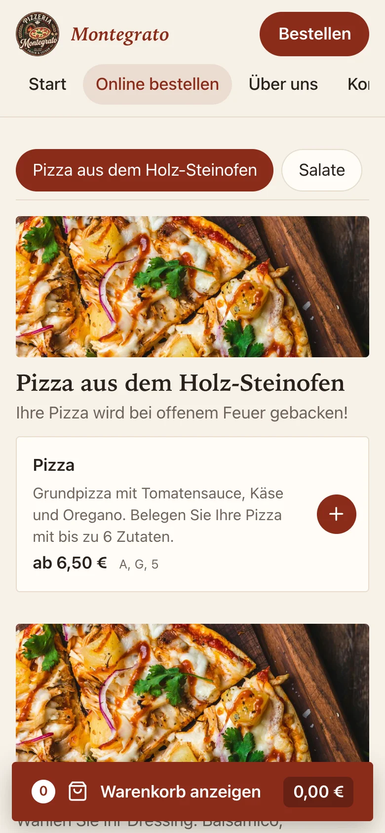 Speisekarte auf dem Handy