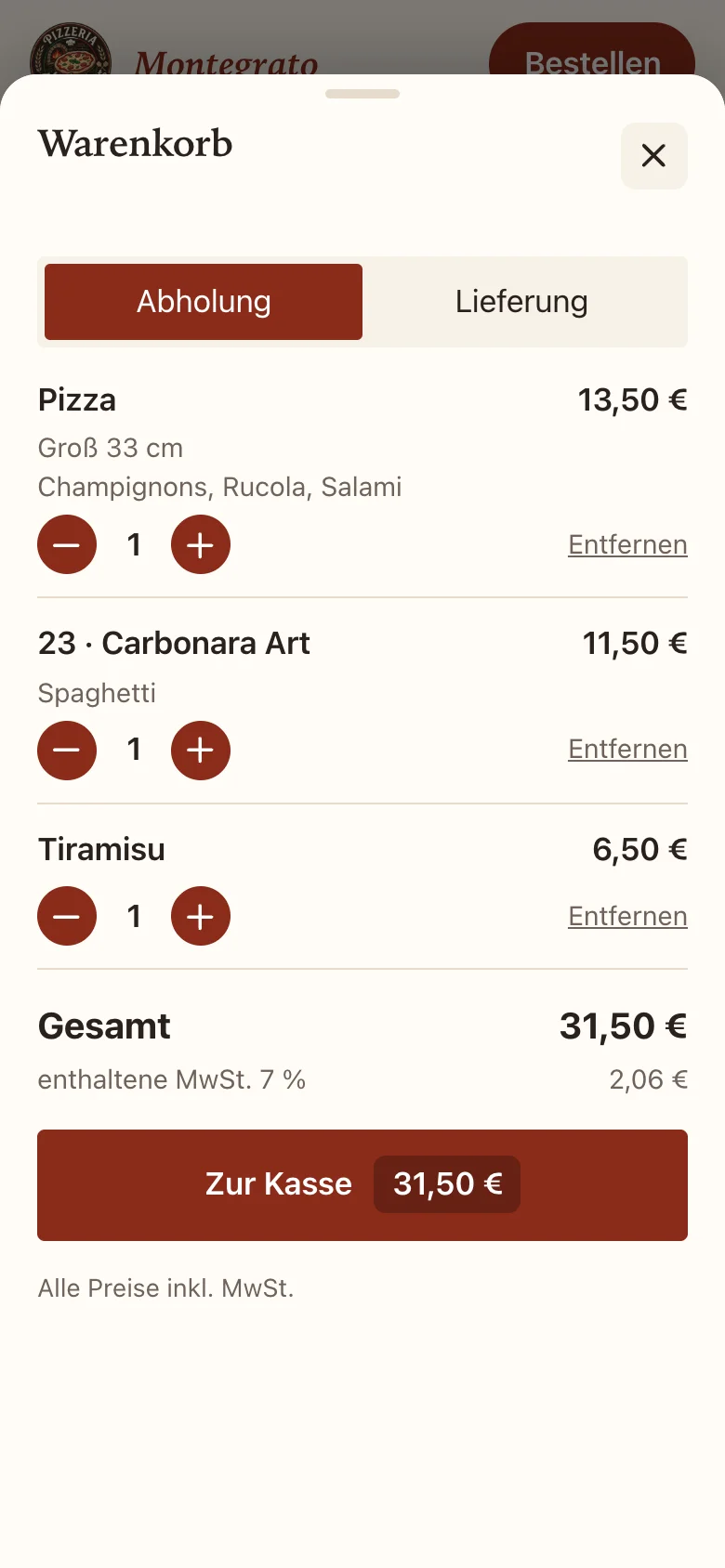 Warenkorb auf dem Handy